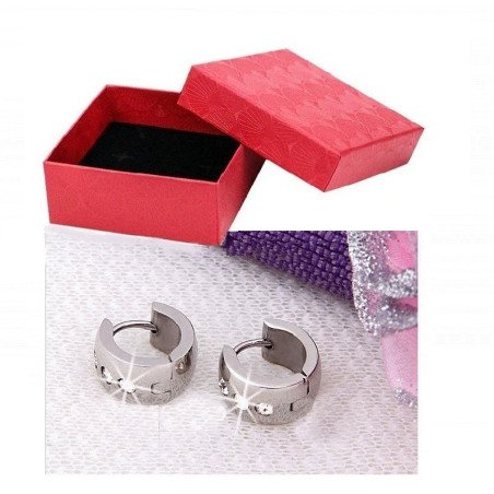 Men 3-Studs,2-Studs,Silver Round Crystal Hoop Clip On Earrings