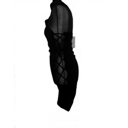 Elegant Lace-up Side & Tie Neck, Midi Dress with Corset