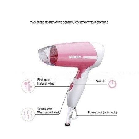 Kemey High Velocity Foldable Travel Hairdryer